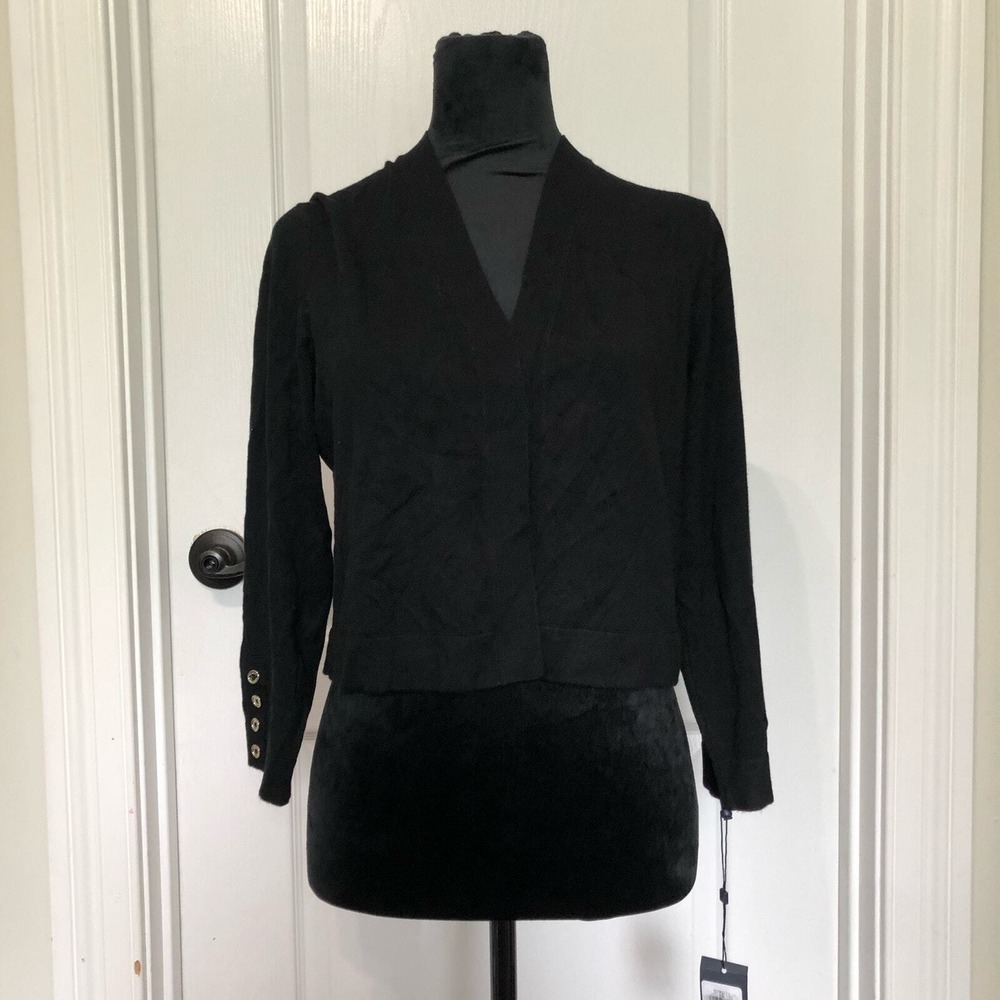 Tommy Hilfiger Womens Black V-Neck Open Front Cardigan Button Cuff TD7R5111 M